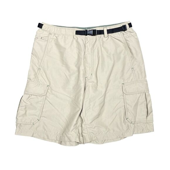 REI Cargo Shorts Mens Large Khaki Nylon Belted Hiking Outdoor Pockets UPF 50+ - Picture 1 of 11